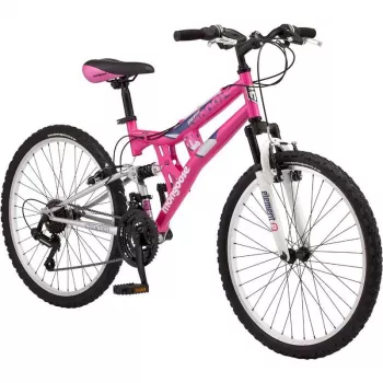 24-Inch Pink Kids Mountain Bike: Dual Suspension, 21-Speed