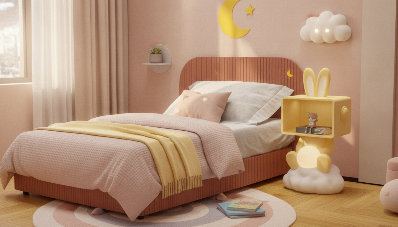 Rabbit Statue Kids Bedside Table with Hidden Storage