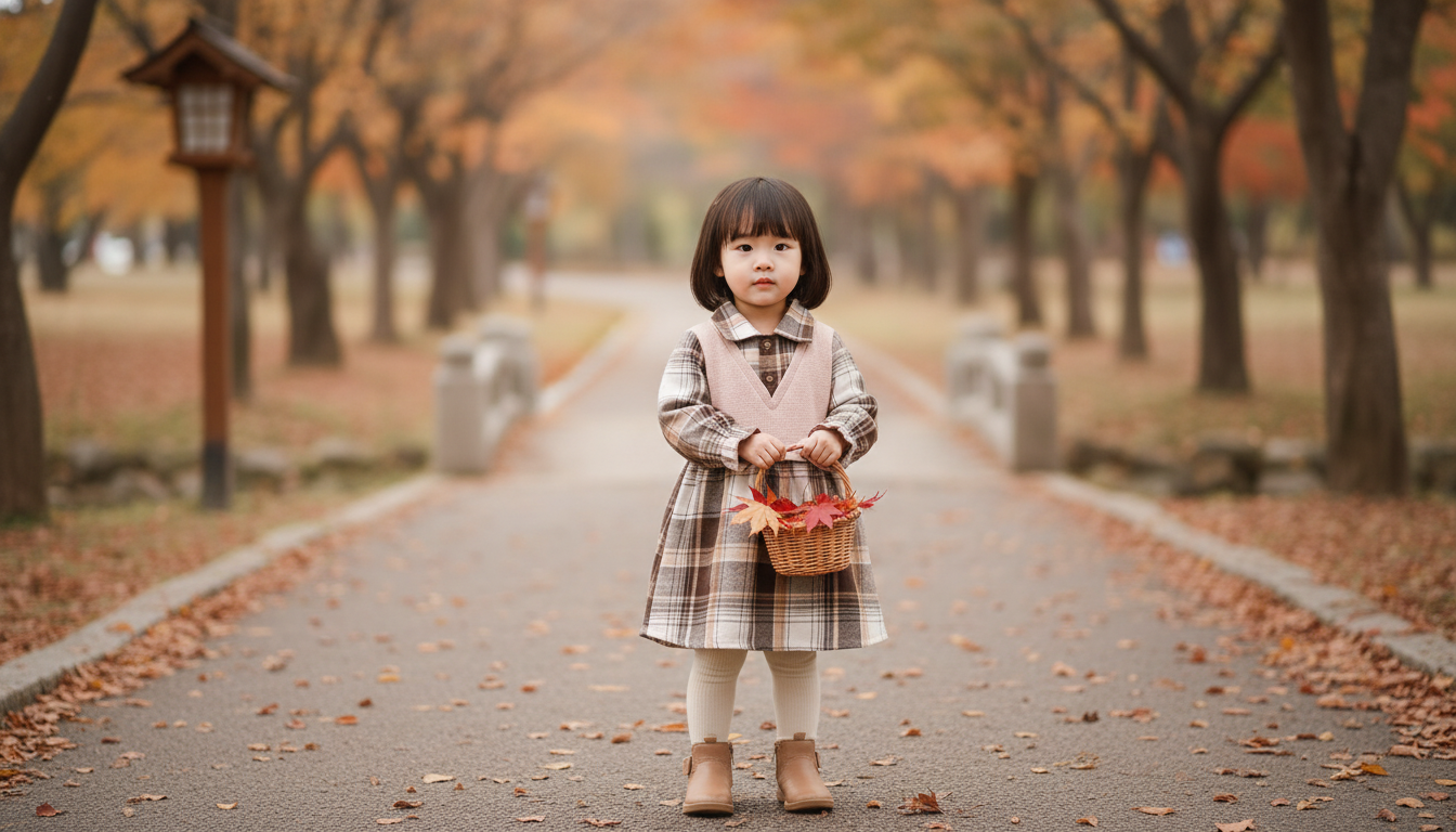 Toddler Autumn Plaid Dress: Korean-Japanese Style (1–4)