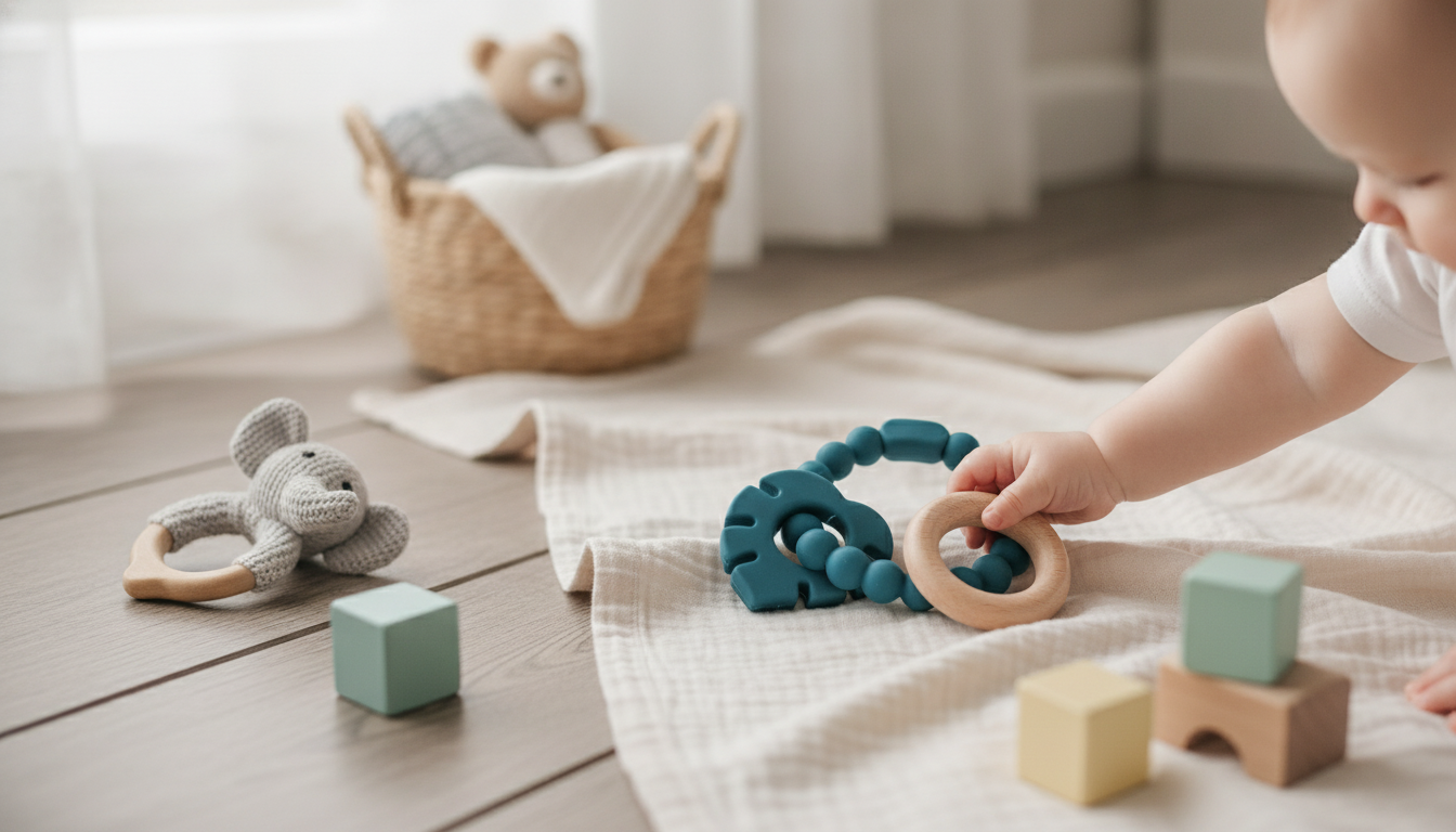 Wearable Baby Silicone Teether Ring (BPA-Free Cartoon)