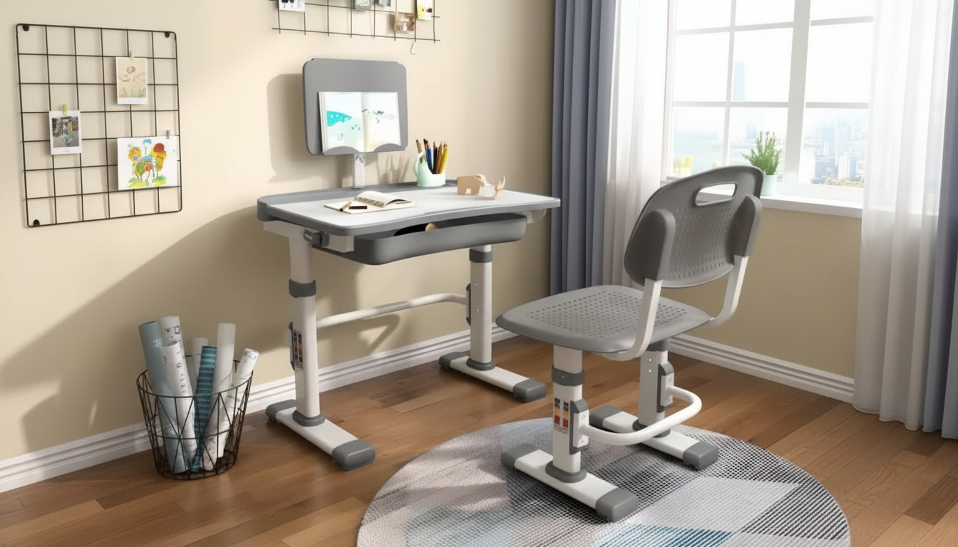 Adjustable Kids Study Desk & Chair Set With Tilt Top