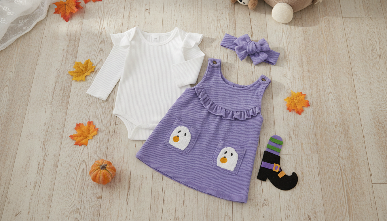 Baby Girl Halloween 3-Piece Outfit: Romper, Dress, Headband