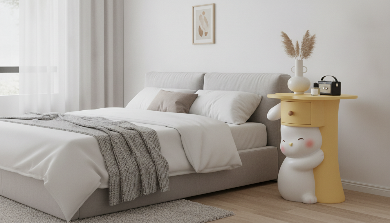 Nordic Kawaii Bunny Bedside Table With Drawer