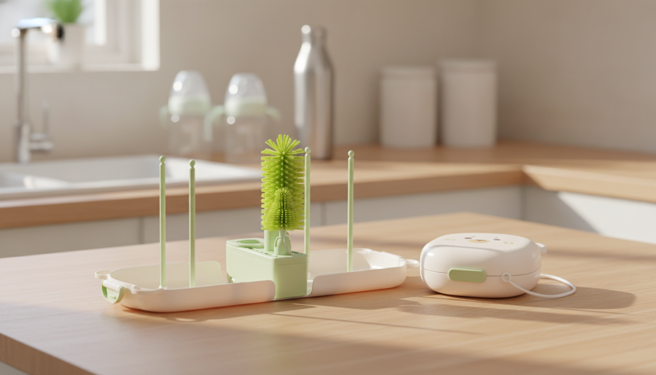 Travel Bottle Brush & Drying Rack Kit for Baby + Sports Bottles