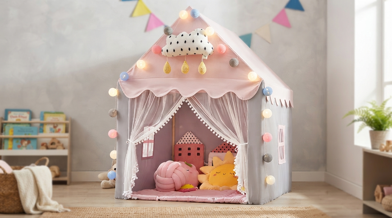 Princess Castle Play Tent with Colored Lights & Mat