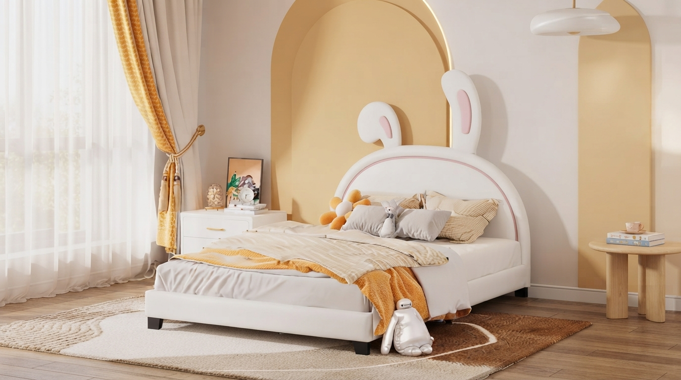 Twin Rabbit Princess Upholstered Bed Frame (PU Platform)