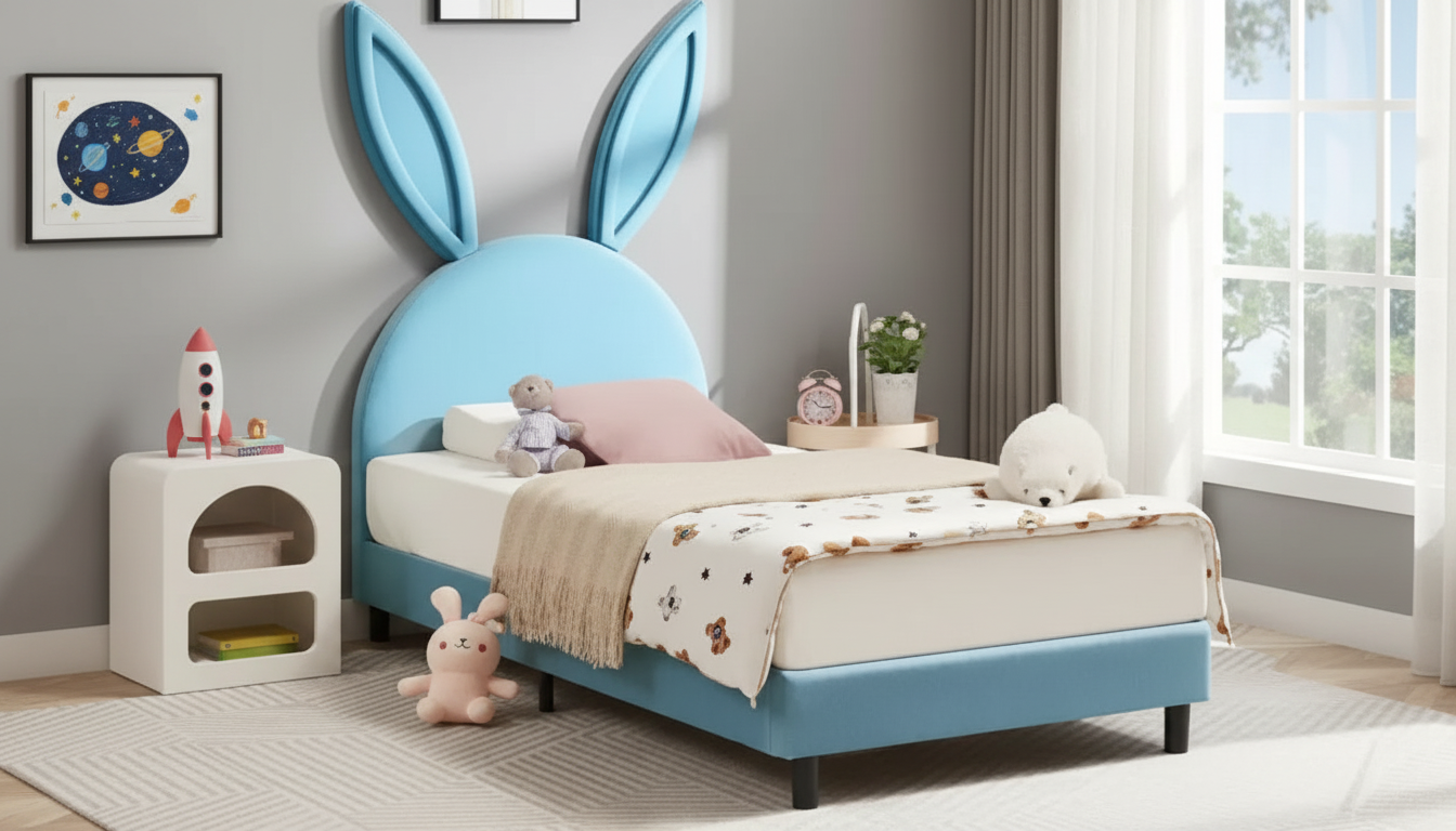 Velvet Rabbit Twin Platform Bed for Kids with Slats