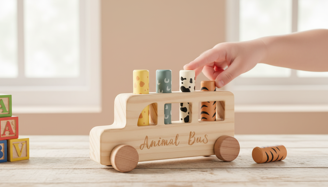 Wooden Animal Press & Bounce Toy for Toddlers: Pop Play
