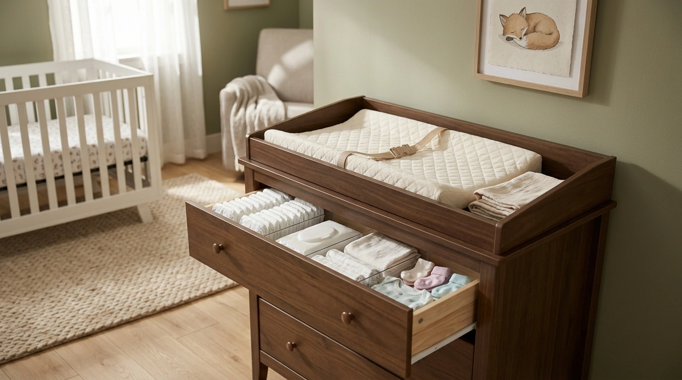 Drawer Changing Station with Safety Belt: Safety & Storage