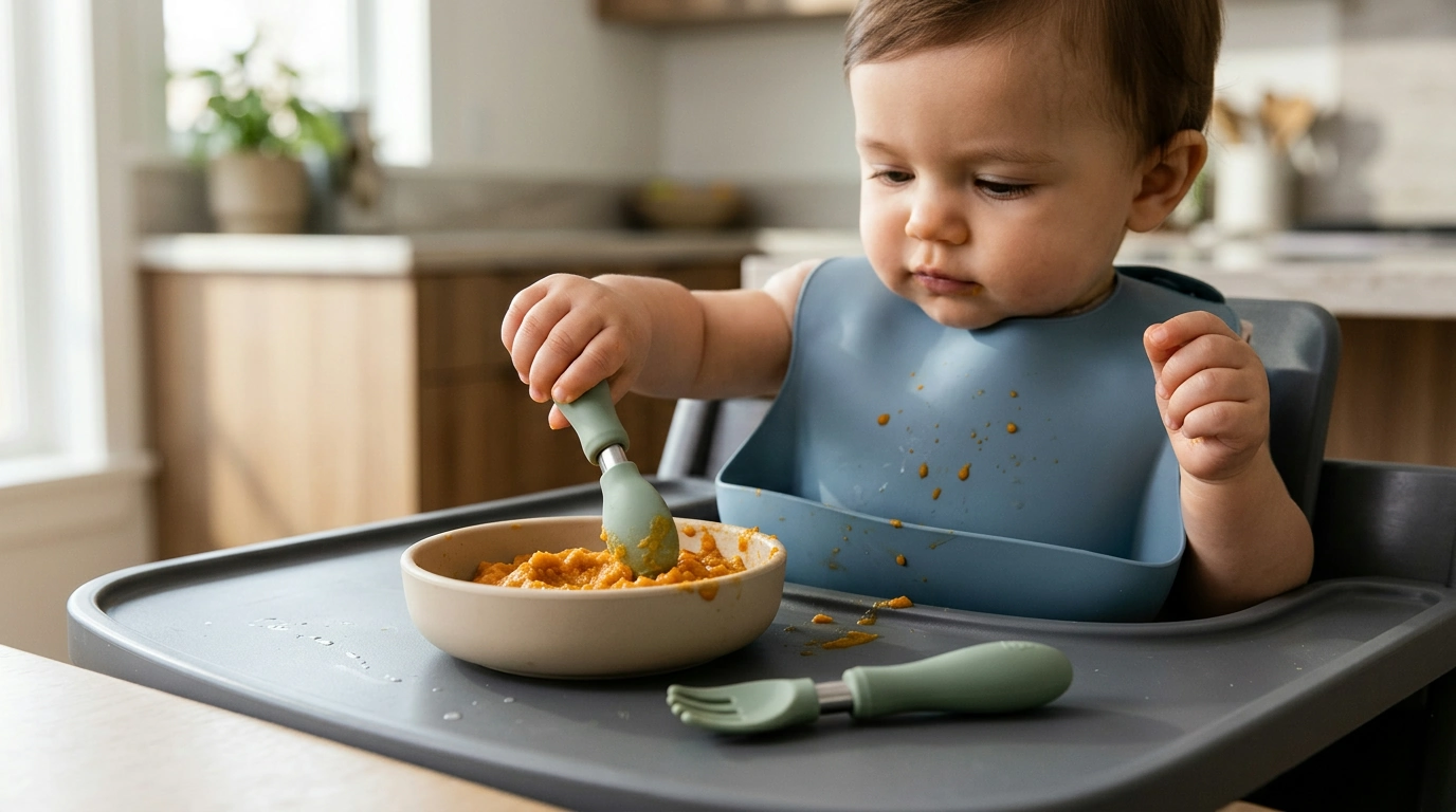 BPA-Free Baby Silicone Spoon & Fork Set with Steel Core