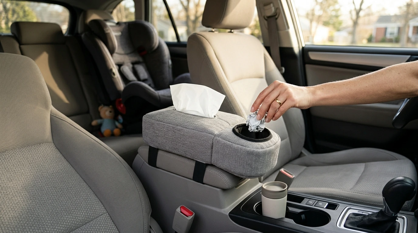 Plush 2-in-1 Car Tissue Box & Armrest Trash Can