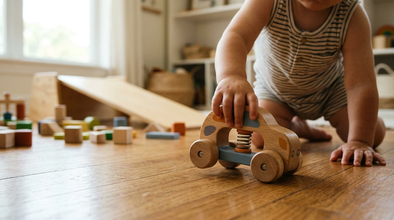 Wooden Bounce Block Car Toy for Toddlers: Push-and-Go Fun