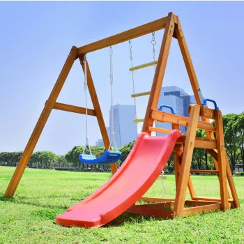 Solid Wood Backyard Playset: Swing, Slide & Climb Fun