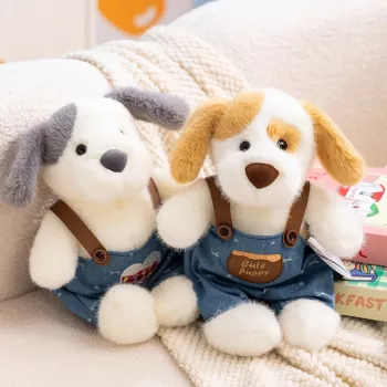 14" Golden Retriever Plush in Overalls: Soft & Cuddly